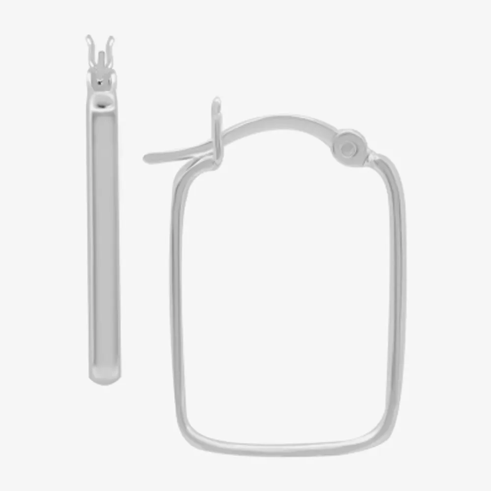 Silver Treasures Womens Sterling Silver 25mm Rectangular Hypoallergenic Hoop Earrings