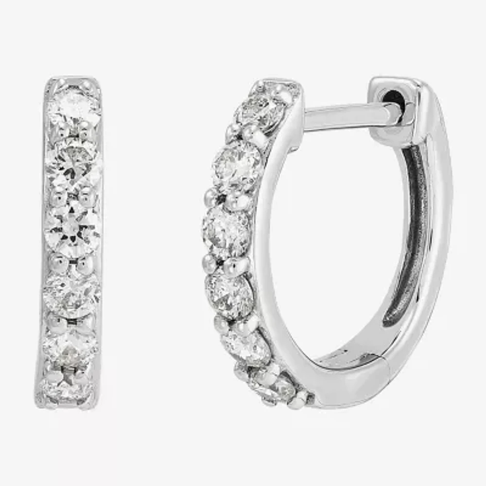 Limited Quantities! Womens 1/4 CT. T.W. Natural White Diamond 10K White Gold 9.5mm Hoop Earrings