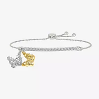 Womens Lab Created White Sapphire 10K Rose Gold Sterling Silver Butterfly Bolo Bracelet