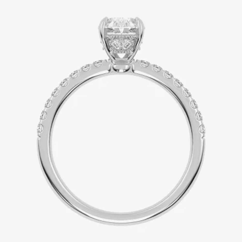 (G-H / Si1-Si2) Womens 1 CT. T.W. Lab Grown White Diamond 10K Gold Oval Side Stone Engagement Ring