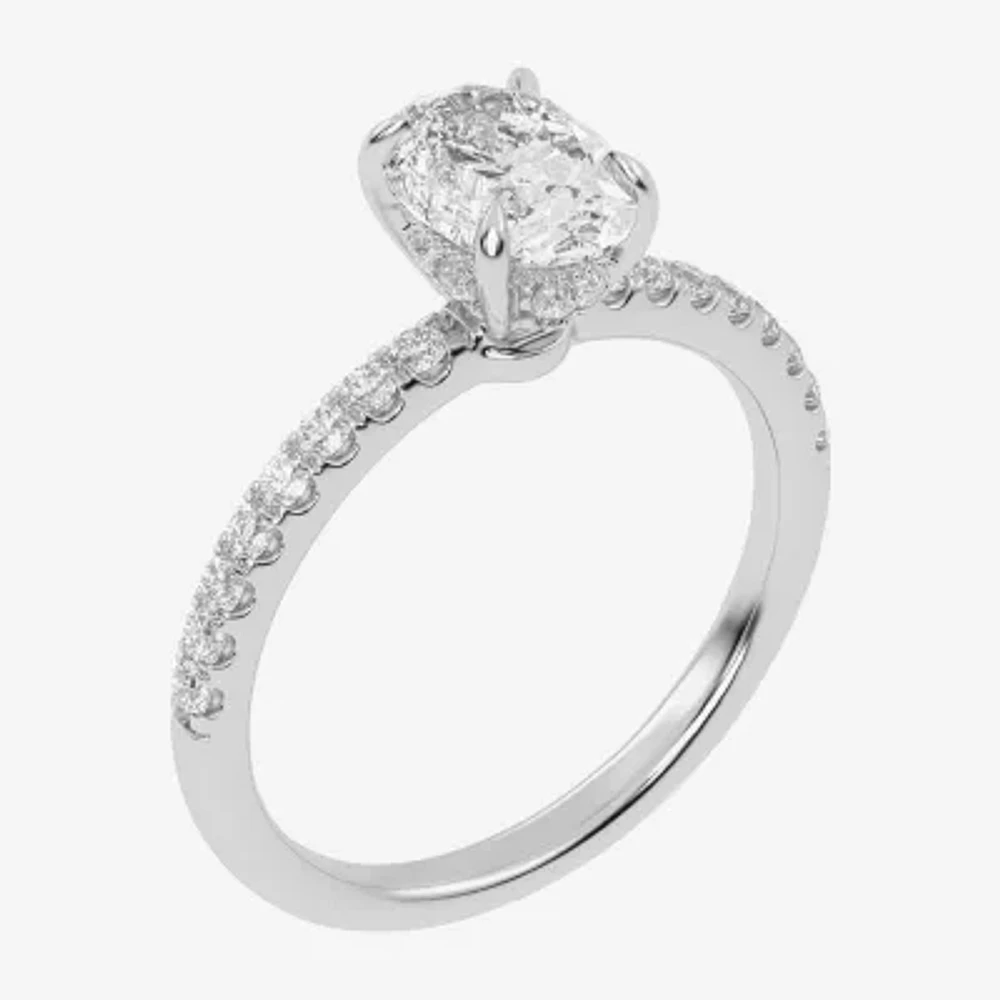 (G-H / Si1-Si2) Womens 1 CT. T.W. Lab Grown White Diamond 10K Gold Oval Side Stone Engagement Ring