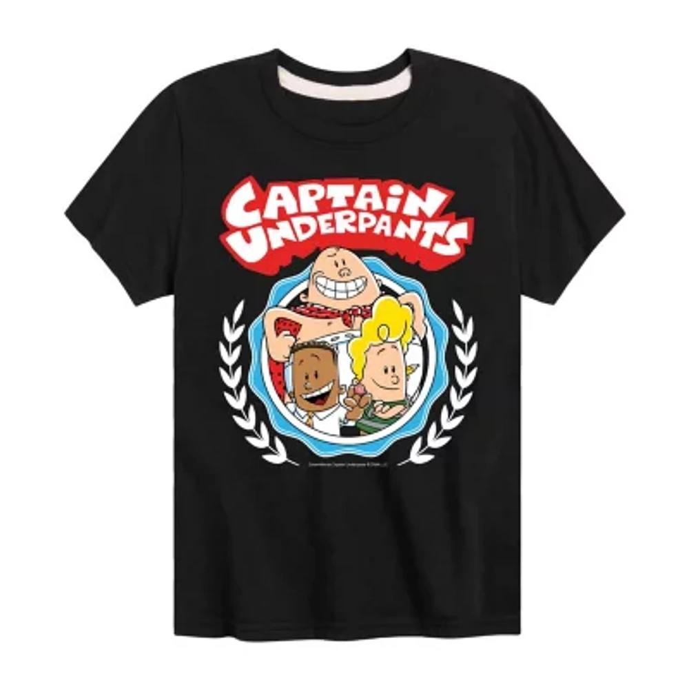 Little & Big Kid Boys Crew Neck Short Sleeve Regular Fit Captain Underpants Graphic T-Shirt
