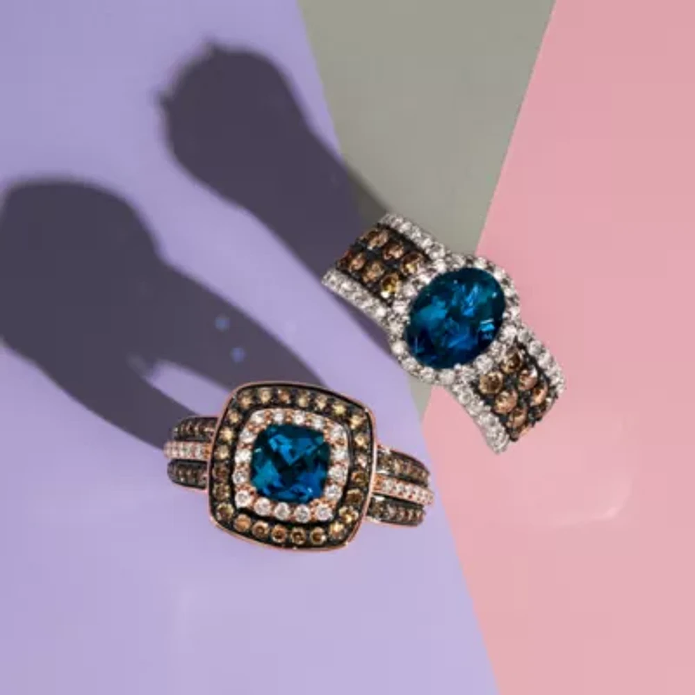 Le Vian® Ring featuring 1 CT. Deep Sea Blue Topaz™ 1/3 Nude Diamonds™ 1/2 Chocolate Diamonds® set 14K Strawberry Gold®