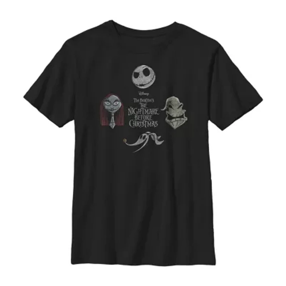 Disney Collection Little & Big Kid Boys Crew Neck Short Sleeve Regular Fit Nightmare Before Christmas Graphic T-Shirt