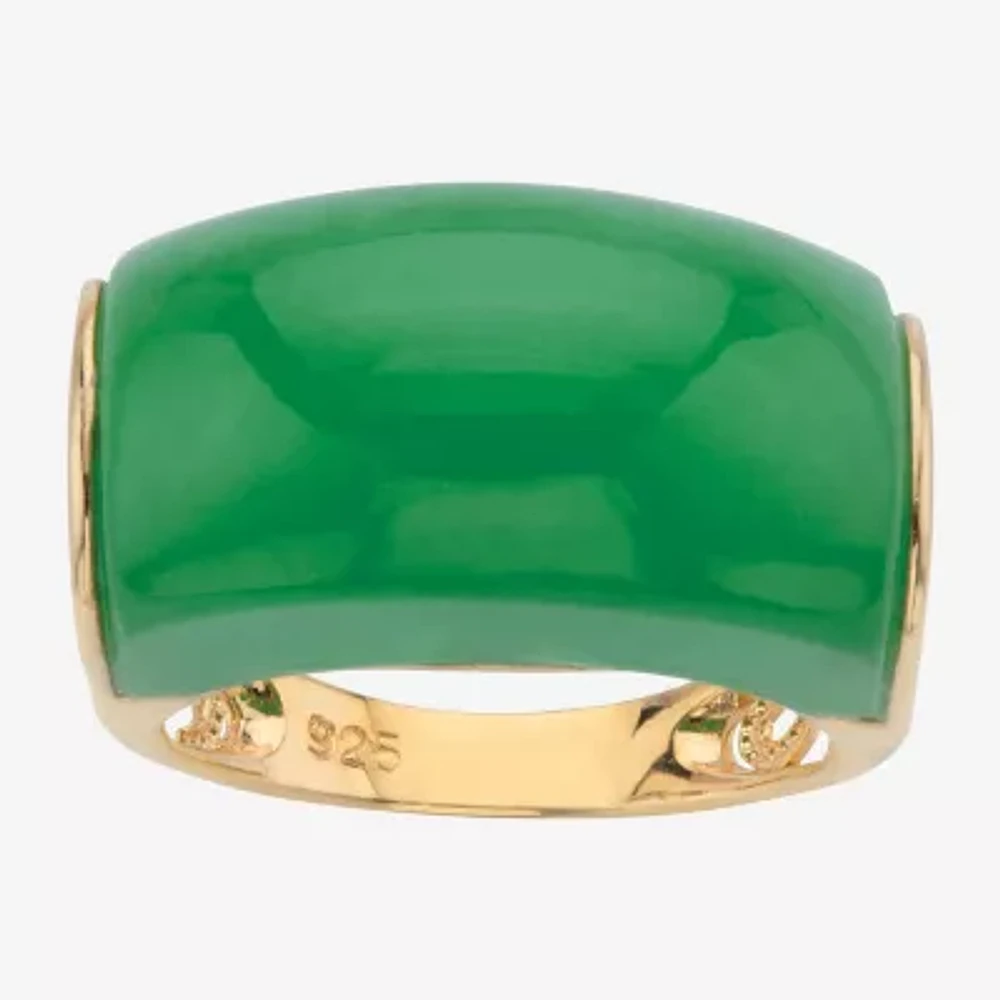 Womens 3MM Genuine Green Jade 14K Gold Over Silver Band