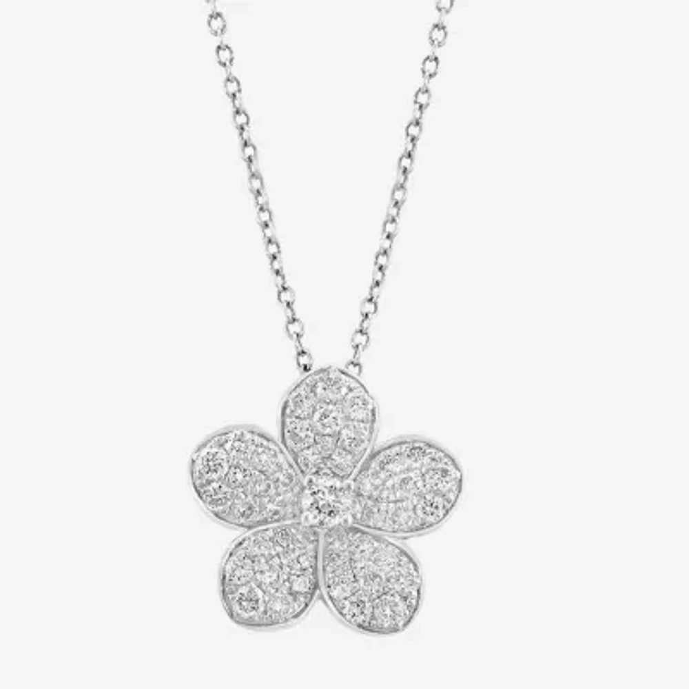 Effy (E-F / Vs2-Si1) Womens 3/4 CT. T.W. Lab Grown White Diamond Sterling Silver Flower 16 Inch Pendant Necklace