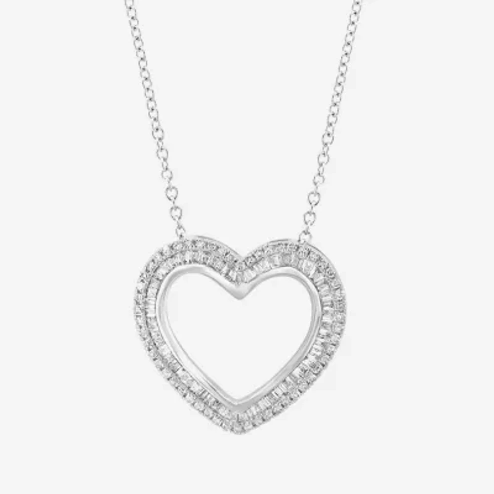 Effy Womens 3/8 CT. T.W. Natural White Diamond 14K White Gold Heart 16 Inch Pendant Necklace