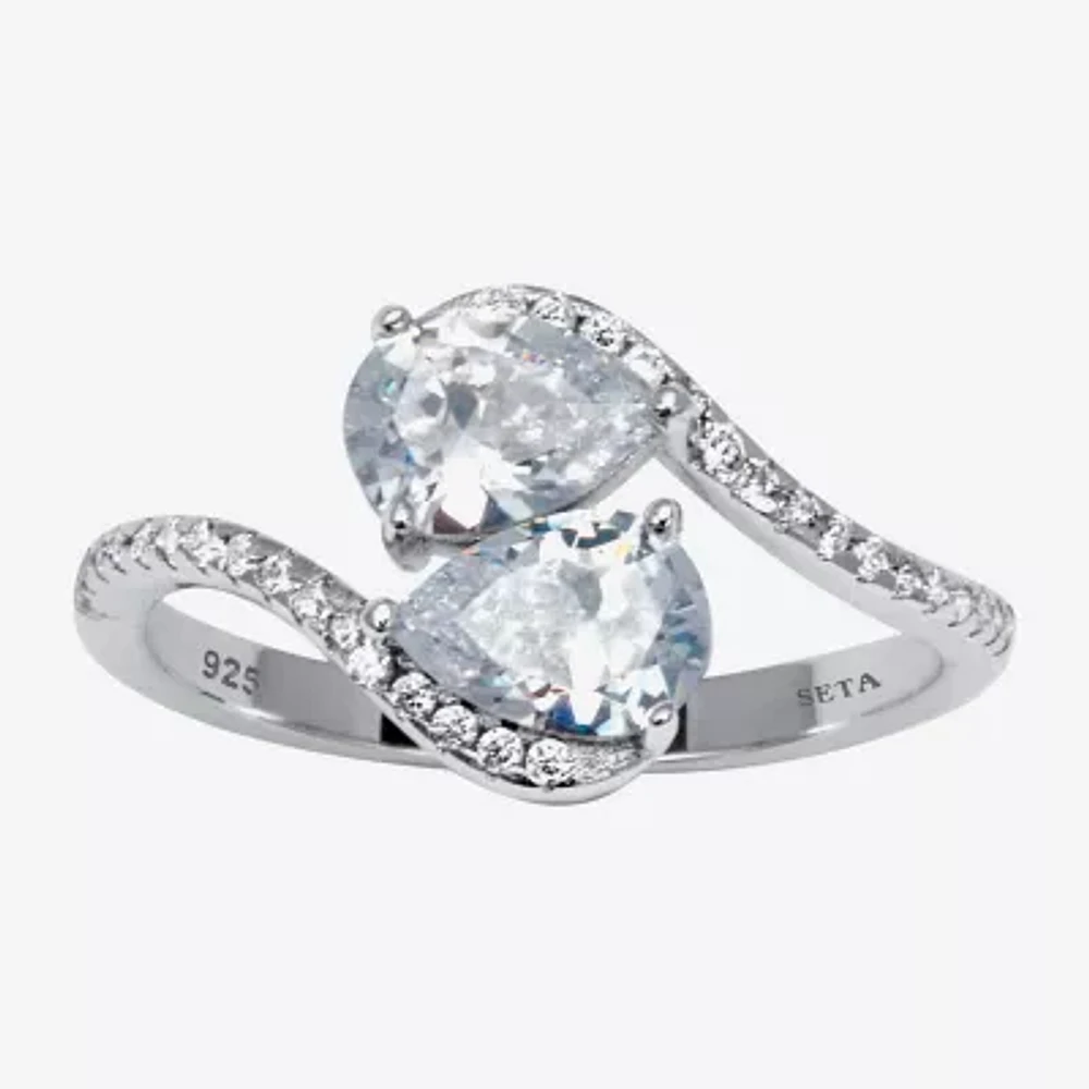 Diamonart Womens 1 5/8 CT. T.W. Cubic Zirconia Sterling Silver Pear Cocktail Ring