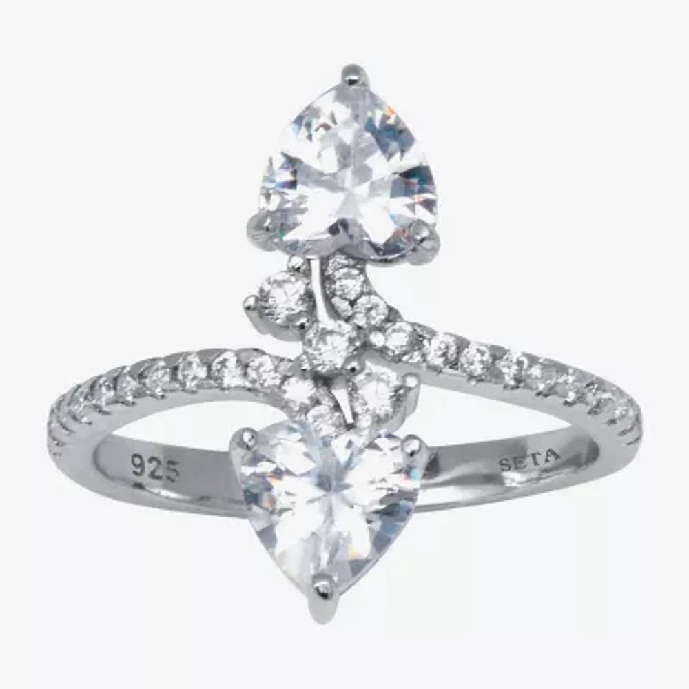 Diamonart Womens 1 7/8 CT. T.W. Cubic Zirconia Sterling Silver Heart Cocktail Ring