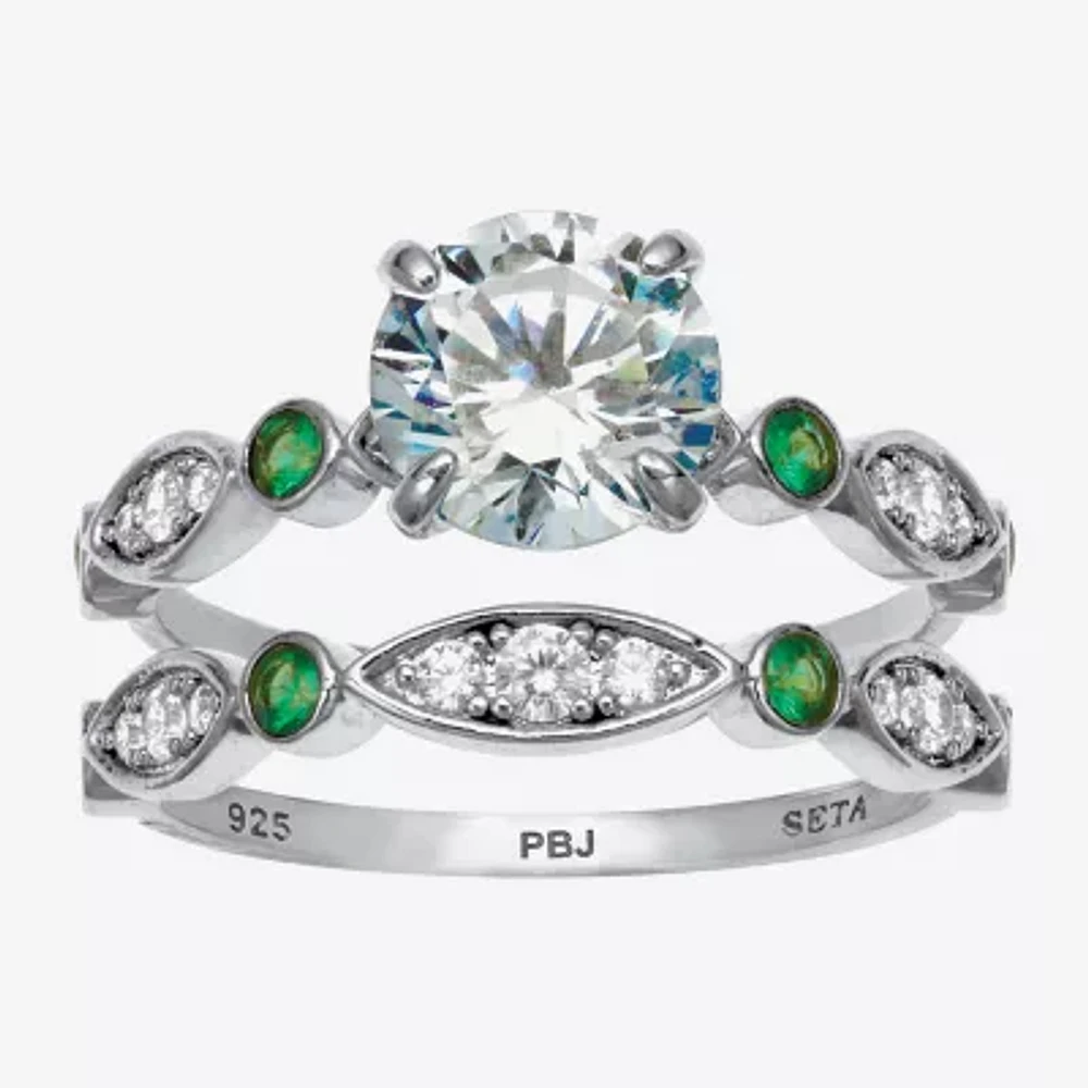 Diamonart Womens 2 1/2 CT. T.W. Cubic Zirconia Platinum Over Silver Round Bridal Set