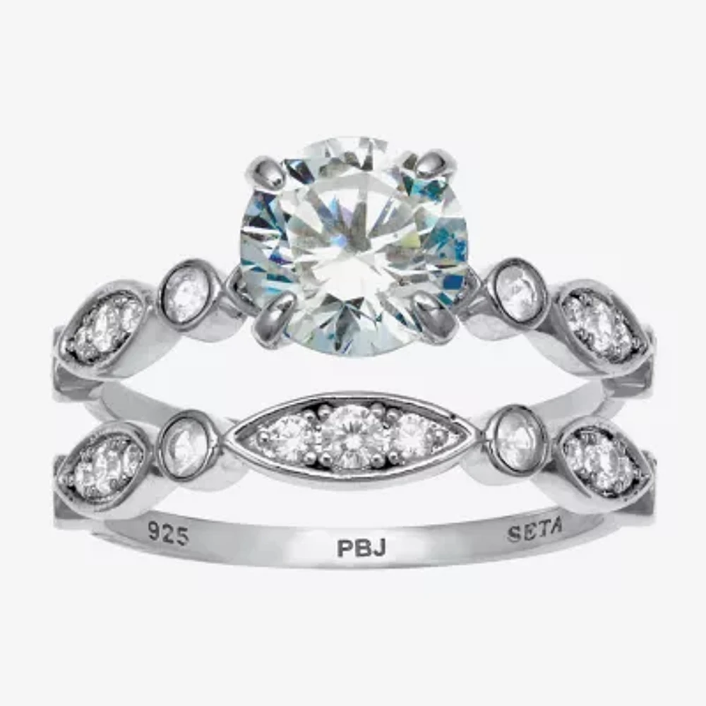 Diamonart Womens 2 1/2 CT. T.W. Cubic Zirconia Platinum Over Silver Round Bridal Set