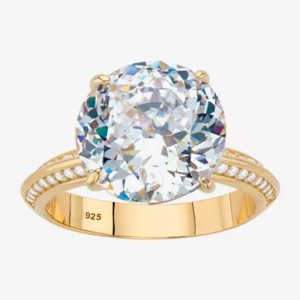 Diamonart Womens Cubic Zirconia 18K Gold Over Silver Round Engagement Ring