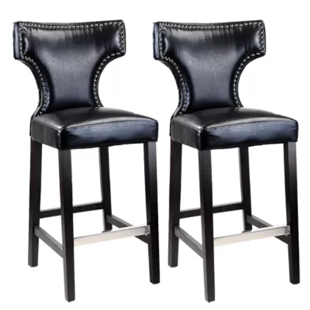Kings Bar Height Barstool With Metal Studs, Set Of 2