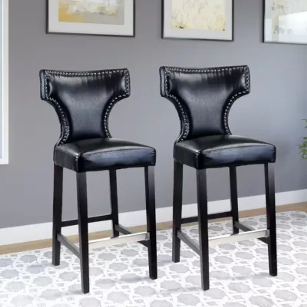Kings Bar Height Barstool With Metal Studs, Set Of 2