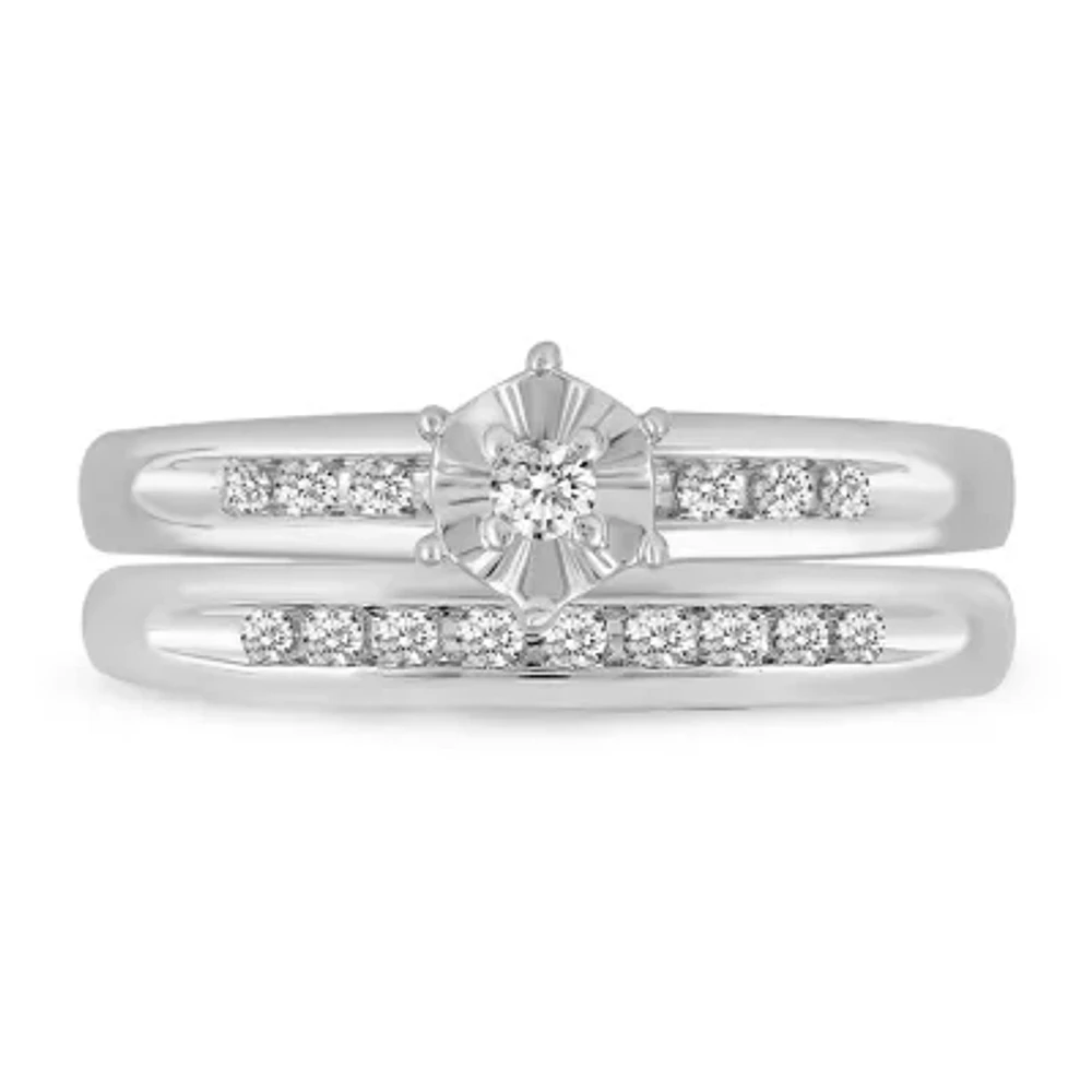 Womens 1/5 CT. Natural Diamond 10K White Gold Round Side Stone Bridal Set