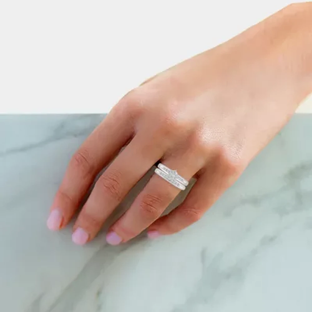 Womens 1/5 CT. Natural Diamond 10K White Gold Round Side Stone Bridal Set