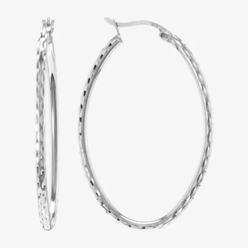 Silver Treasures Womens Sterling Silver 40mm Oval Hoop Earrings