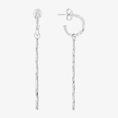 Silver Treasures Huggie Womens Sterling Silver 60mm Hoop Earrings