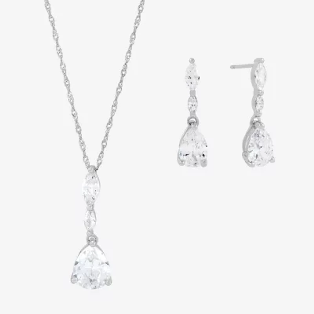 Diamonart Womens Cubic Zirconia Sterling Silver Pear 2-pc. Jewelry Set