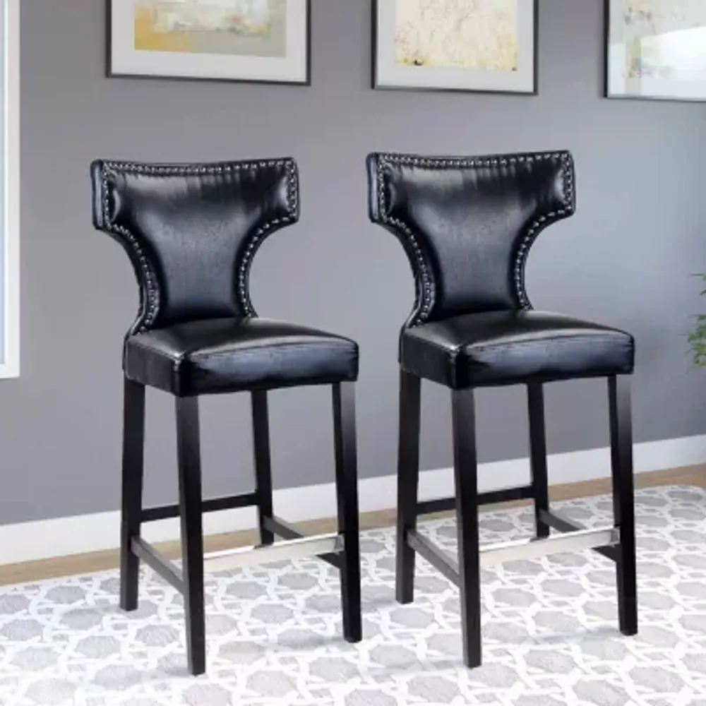 Kings Bar Height Barstool With Metal Studs, Set Of 2
