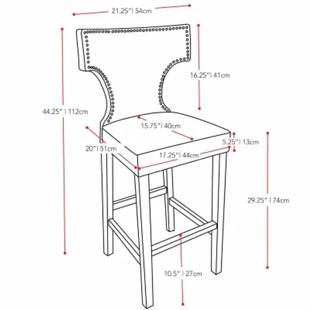 Kings Bar Height Barstool With Metal Studs, Set Of 2