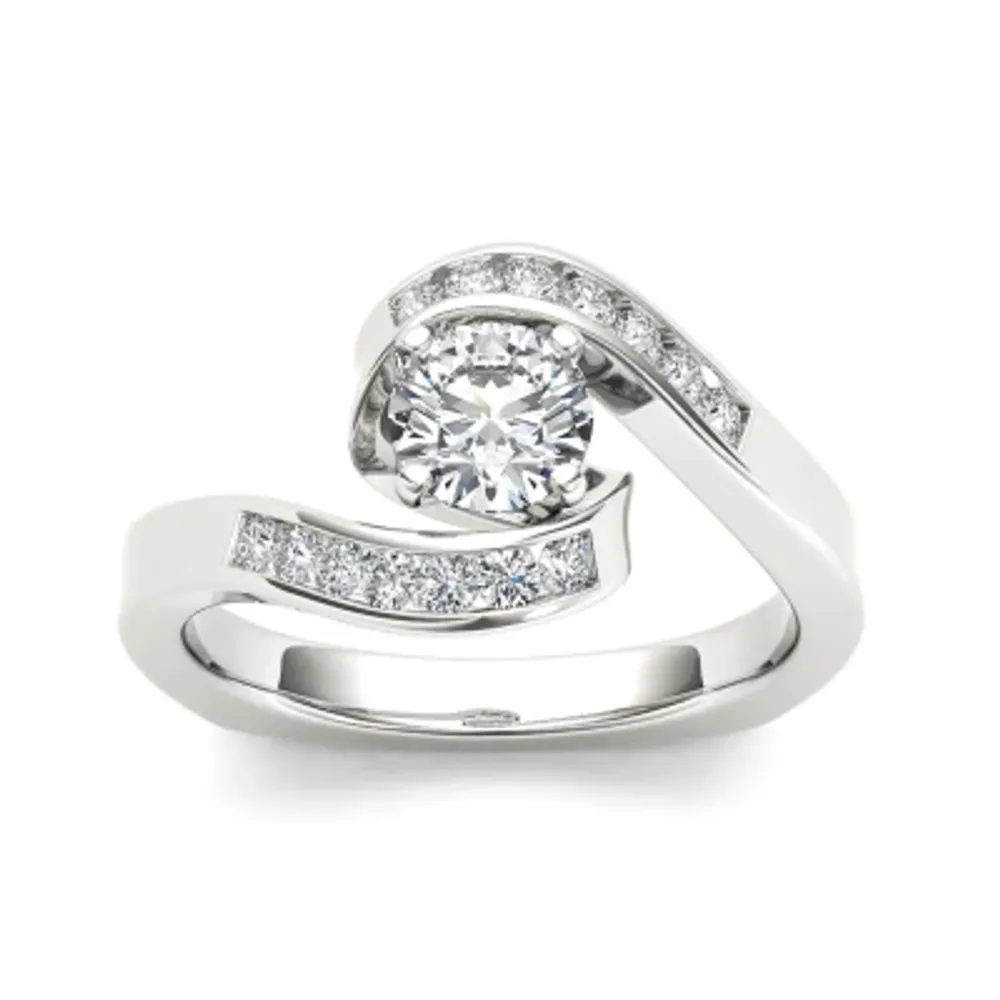 Womens 3/4 CT. T.W. Natural White Diamond 14K Gold Round Bypass Engagement Ring