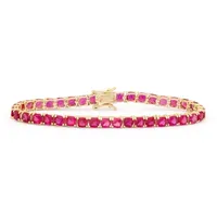Womens Lead Glass-Filled Red Ruby 14K Gold Over Silver 7.25 Inch Tennis Bracelet