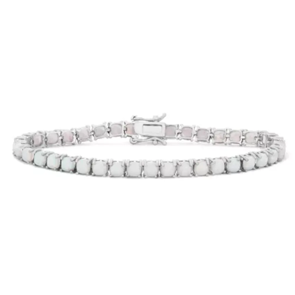 Womens Lab Created White Opal Sterling Silver 7.25 Inch Tennis Bracelet