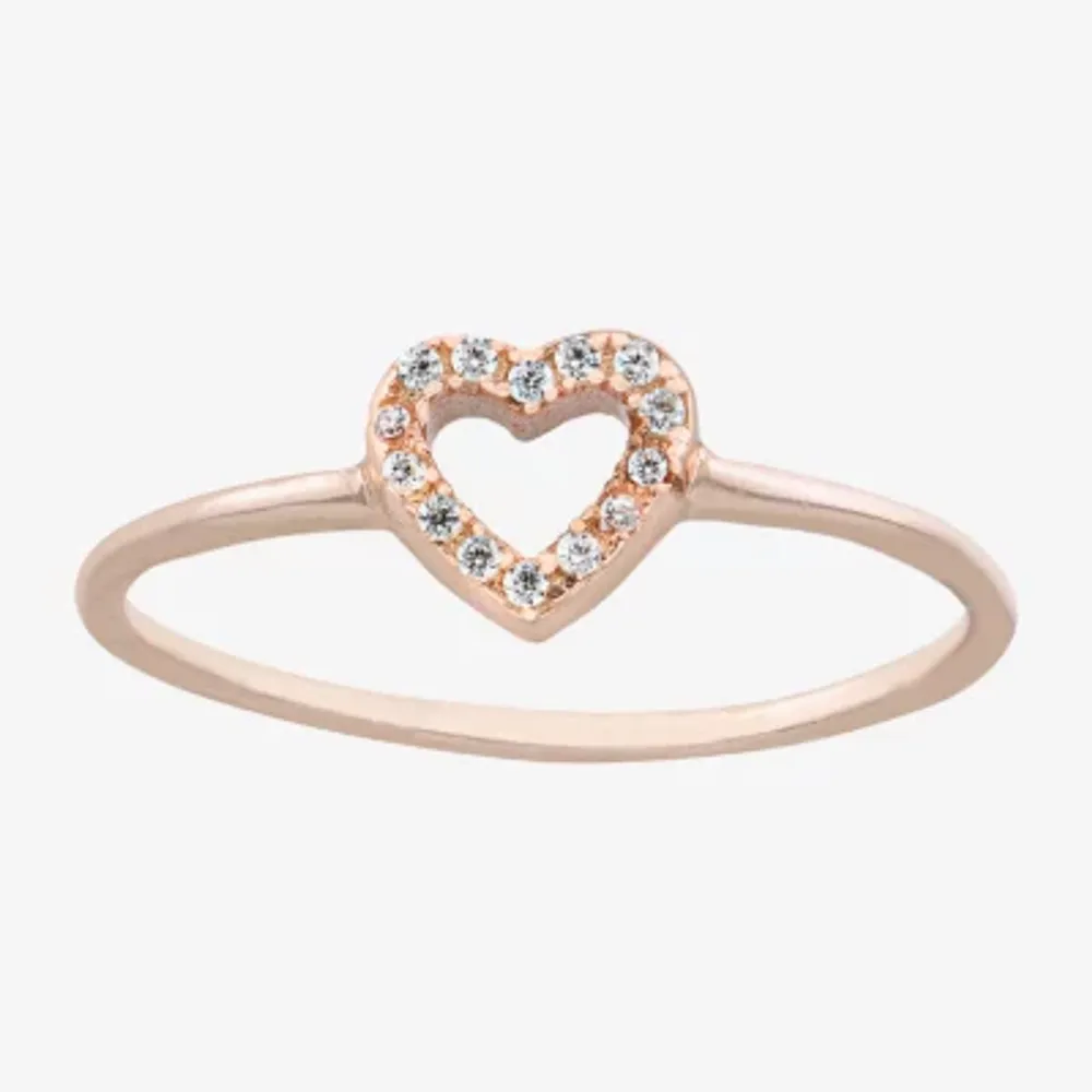 Silver Treasures Womens Cubic Zirconia Sterling Heart Band