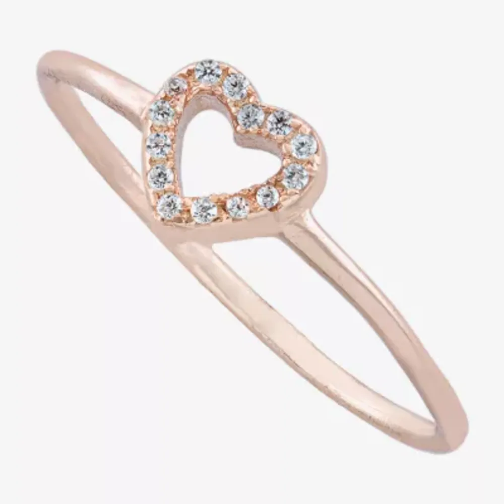 Silver Treasures Womens Cubic Zirconia Sterling Heart Band