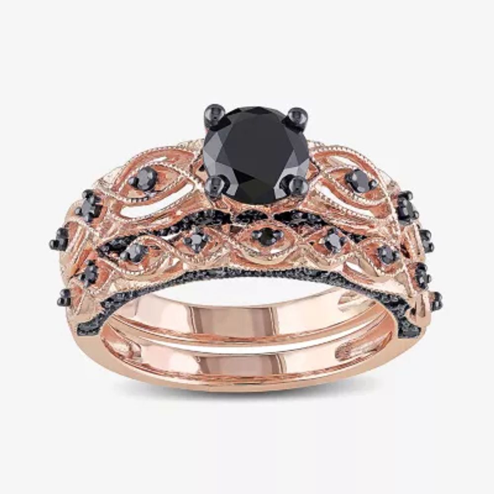 Midnight Black Diamond 1⅜ CT.T.W. Color-Enhanced 10K Rose Gold Bridal Ring Set