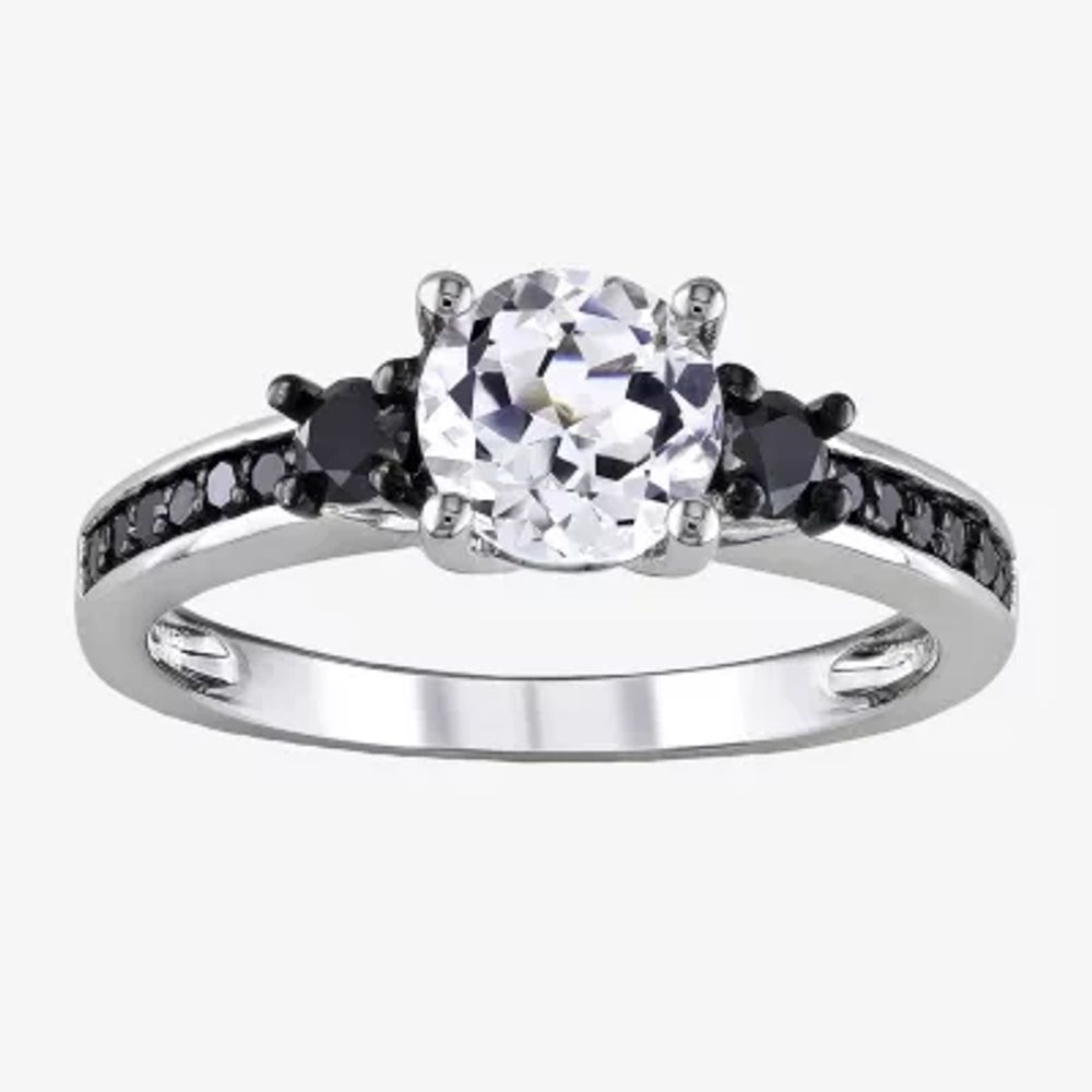 1/3 CT. T.W. Color-Enhanced Black Diamond & Lab-Created Sapphire Engagement Ring Sterling Silver