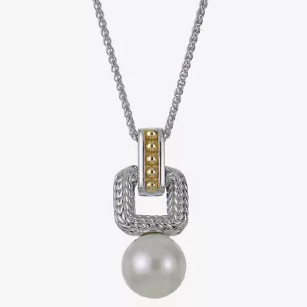Womens White Cultured Freshwater Pearl 14K Two Tone Gold Over Silver 18 Inch Pendant Necklace