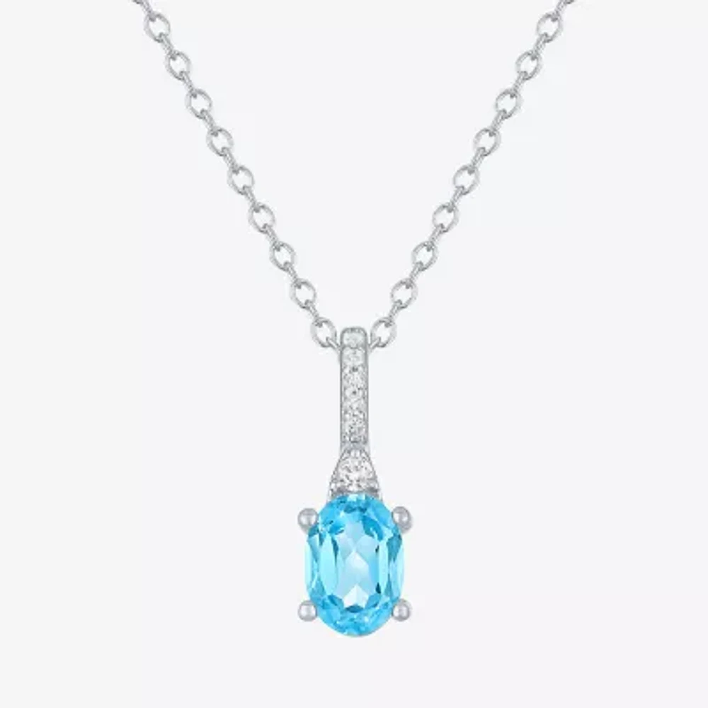 Yes Womens Genuine Blue Topaz Sterling Silver Oval 18 Inch Pendant Necklace