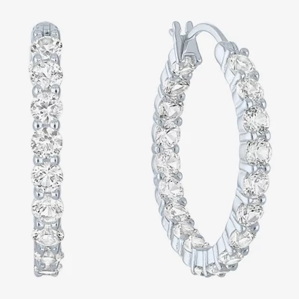 Yes, Please! Womens Lab Created White Sapphire Sterling Silver 22mm Hoop Earrings
