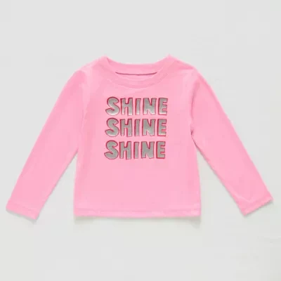 Okie Dokie Toddler Girls Easy-on + Easy-off Round Neck Long Sleeve Adaptive Graphic T-Shirt