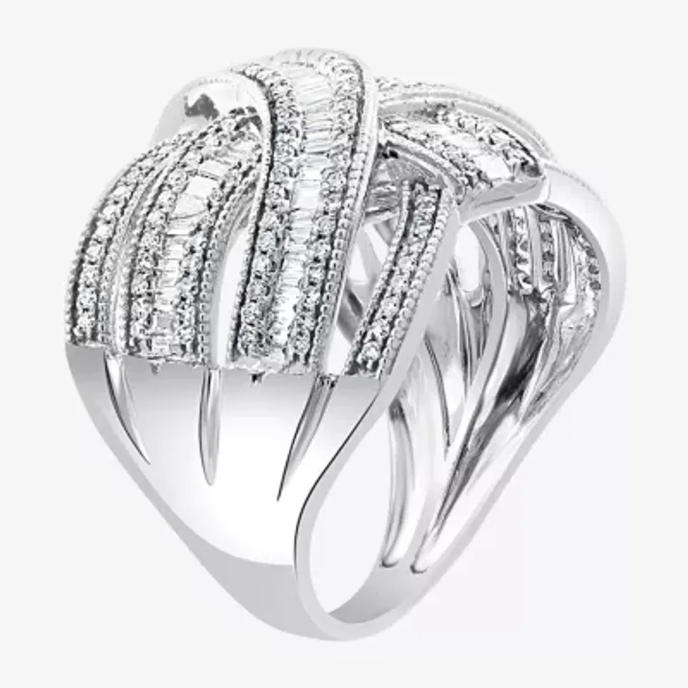 Effy Womens 7/8 CT. T.W. Natural Diamond 14K White Gold Crossover Band