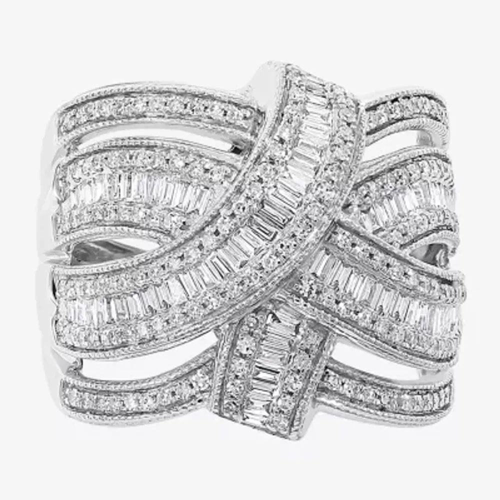 Effy Womens 7/8 CT. T.W. Natural Diamond 14K White Gold Crossover Band