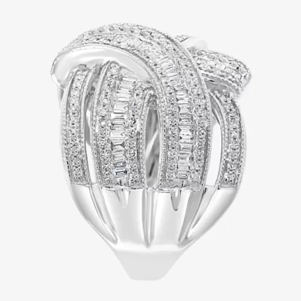 Effy Womens 7/8 CT. T.W. Natural Diamond 14K White Gold Crossover Band