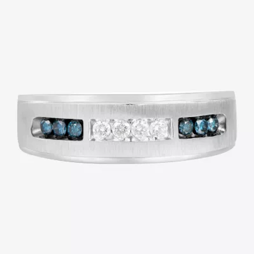 Mens 1/4 CT. T.W. Natural Blue Diamond 10K White Gold Wedding Band