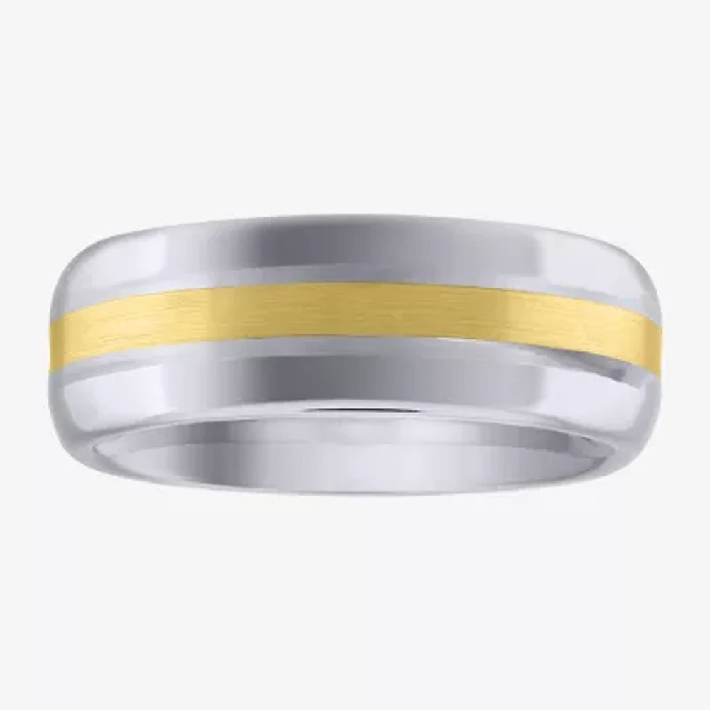 Mens 7MM 10K Gold Tungsten Wedding Band