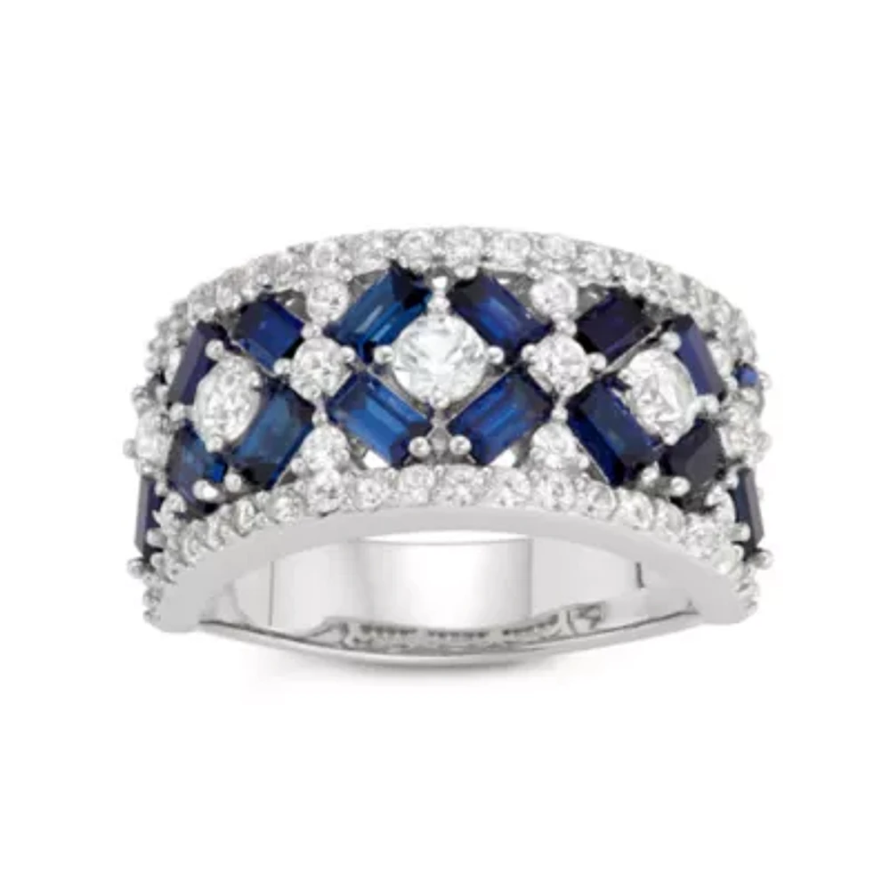 Womens 6MM Lab Created Blue Sapphire Sterling Silver Band