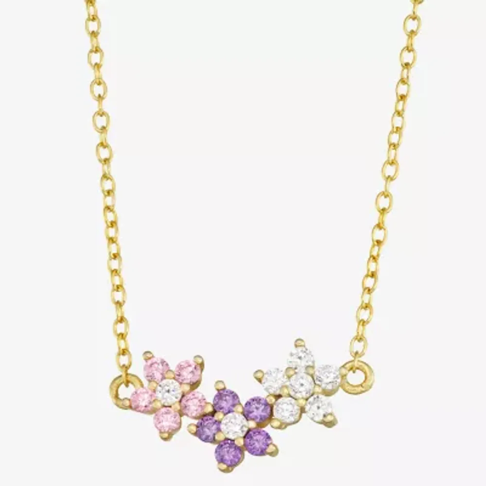 Girls 1/2 CT. Multi Color Cubic Zirconia 14K Gold Over Silver Flower 15 Inch Pendant Necklace