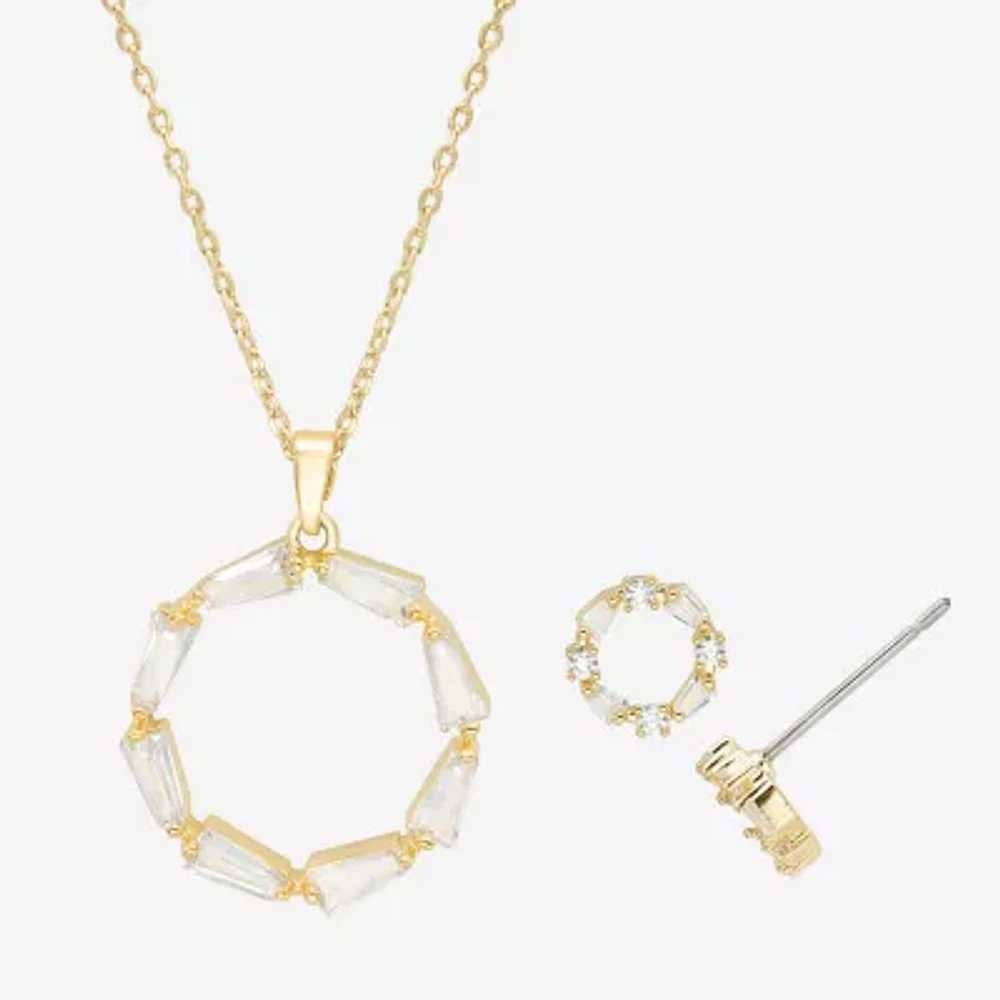 Sparkle Allure Womens Cubic Zirconia 14K Gold Over Brass Round 2-pc. Jewelry Set