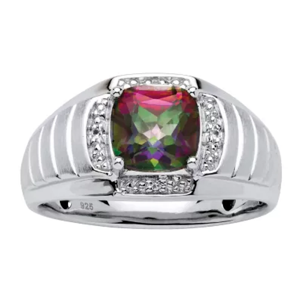 Mens 2 3/4 CT. T.W. Genuine Mystic Fire Topaz Platinum Over Silver Fashion Ring