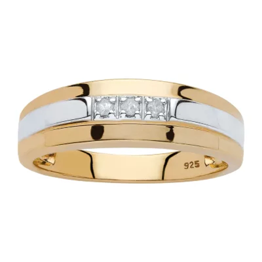 Mens 2.5MM Diamond Accent Natural White 18K Gold Over Silver Band