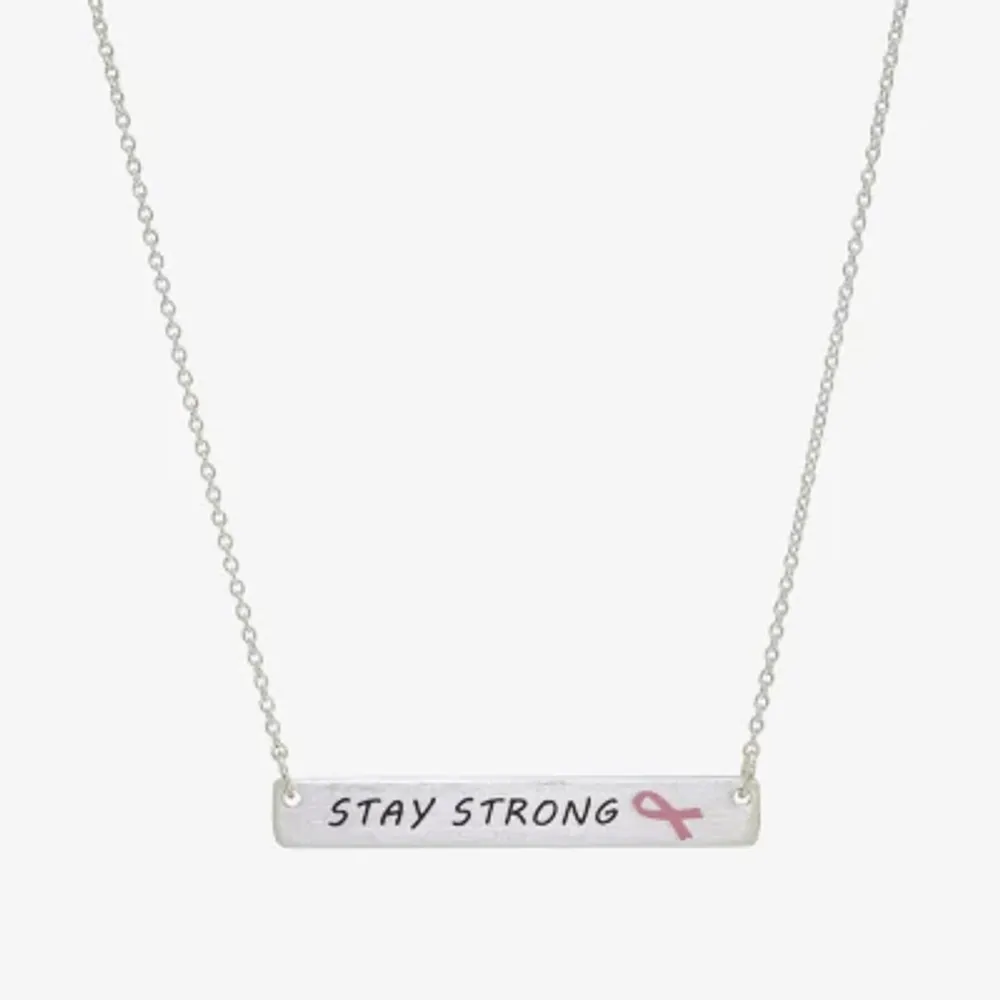 Sparkle Allure Breast Cancer Awareness Womens Pure Silver Over Brass Rectangular 16 Inch Pendant Necklace