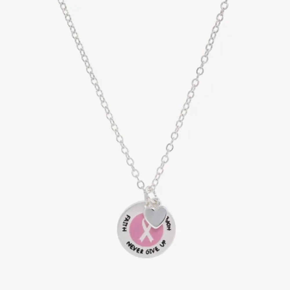 Sparkle Allure Breast Cancer Awareness Womens Pure Silver Over Brass Round 16 Inch Pendant Necklace
