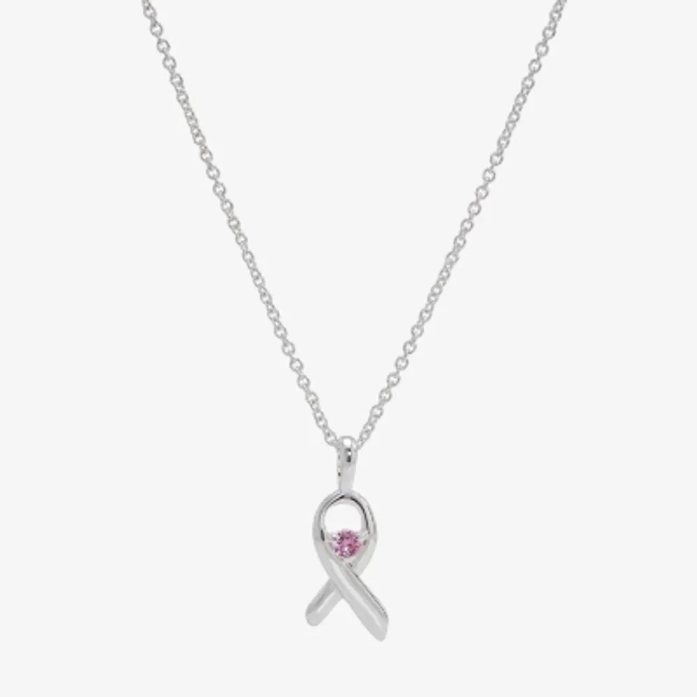Sparkle Allure Breast Cancer Awareness Womens Pink Cubic Zirconia Pure Silver Over Brass 16 Inch Pendant Necklace
