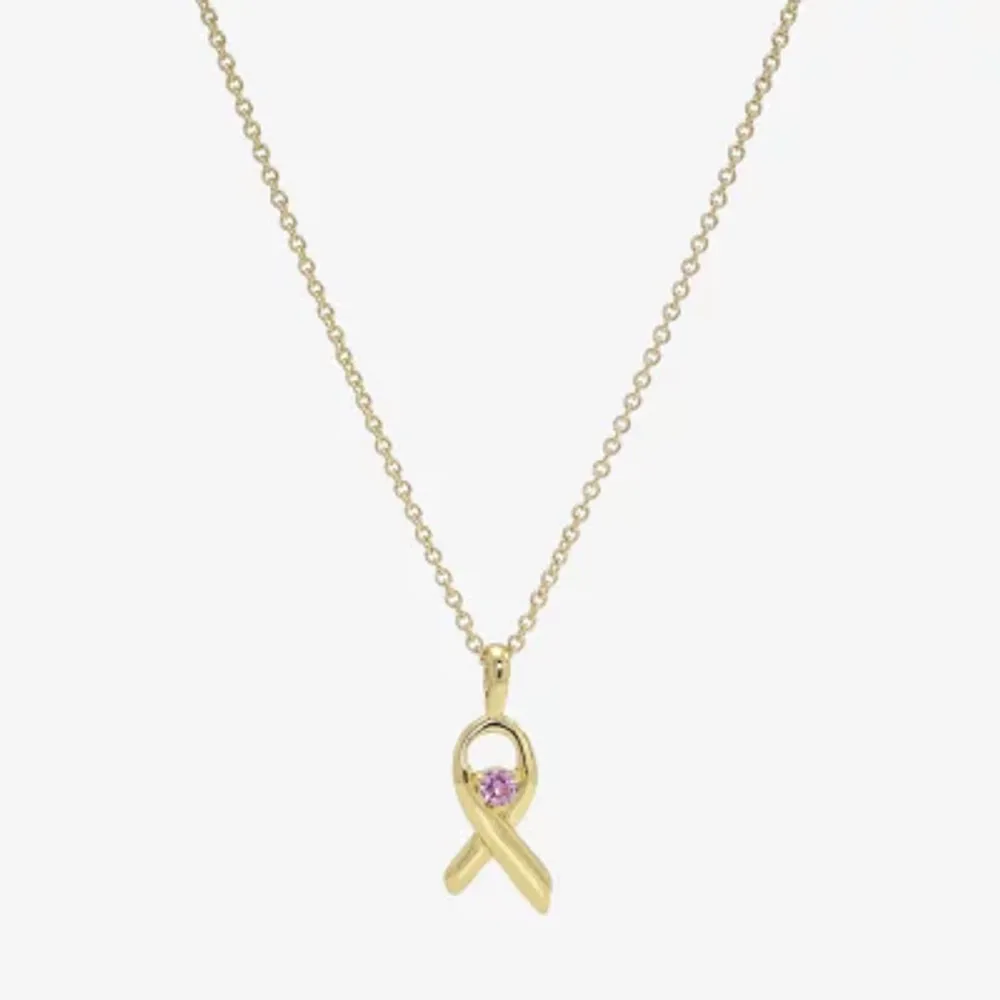 Sparkle Allure Breast Cancer Awareness Womens Pink Cubic Zirconia 14K Gold Over Brass 16 Inch Pendant Necklace